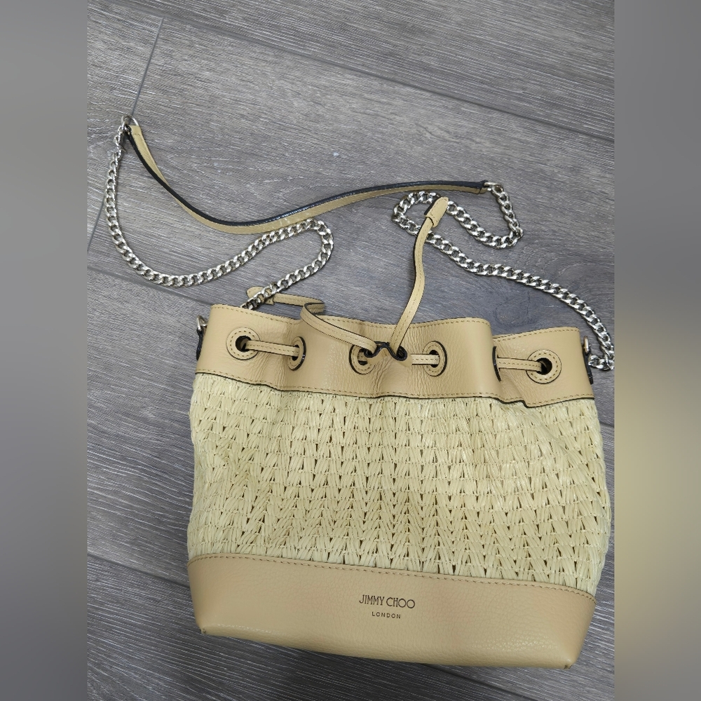 Jimmy Choo Beige Woven Bucket Bag